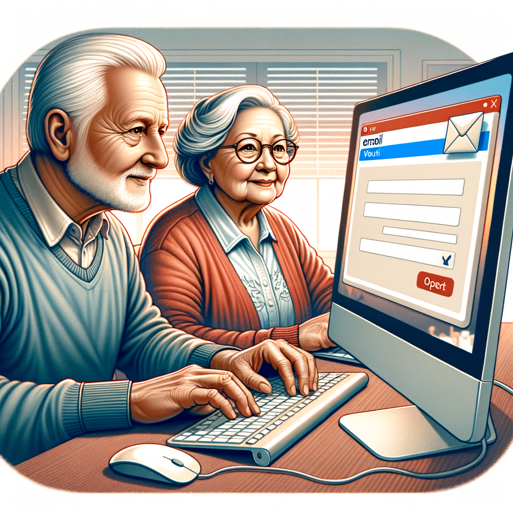 Create an image of email contact using two older people